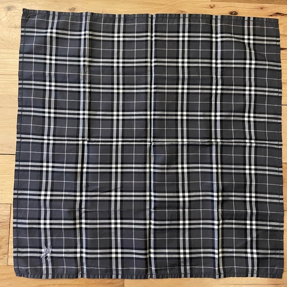Accessories - BURBERRY Black & Gray Plaid Square Scarf / Handkerchief